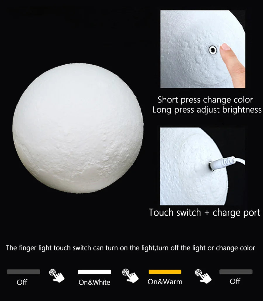 3D Printed Star Moon Lights Colorful Rechargeable Touch Night Lamps Home Decor Creative Gift USB LED Night Light
