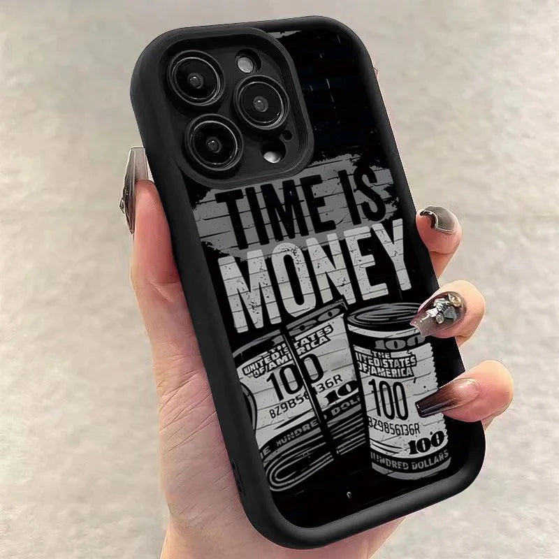Phone Case For iPhone 17 16 15 14 12 11 13 Pro Max Time is Money Printed Soft Cover For iPhone 17 Air 16E 7 8 Plus X XS Case