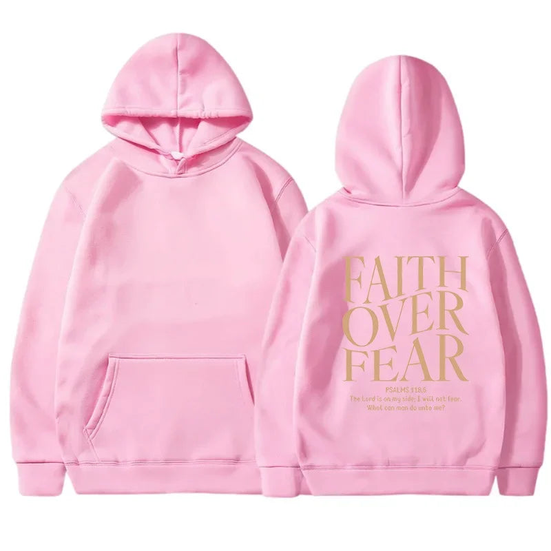 FAITH OVER FEAR Autumn European and American foreign trade simple plain color letter printed hooded men's and women's top hoodie