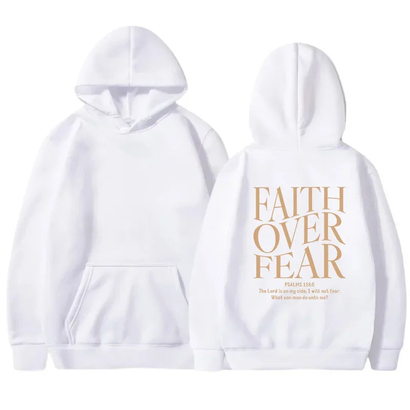 FAITH OVER FEAR Autumn European and American foreign trade simple plain color letter printed hooded men's and women's top hoodie