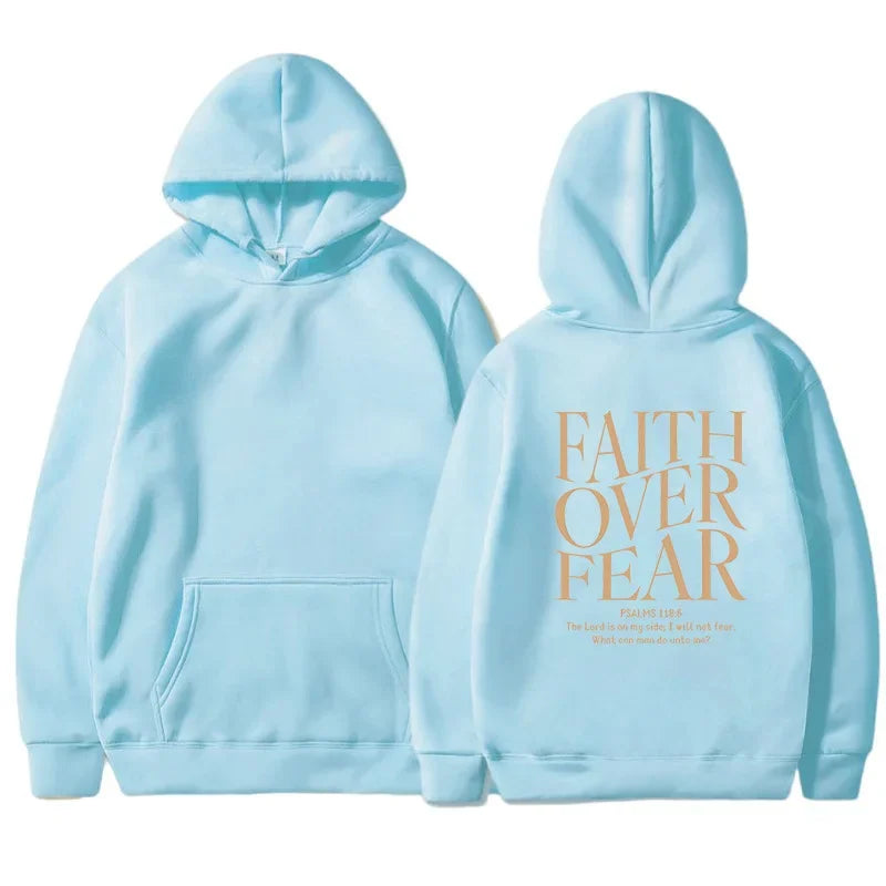 FAITH OVER FEAR Autumn European and American foreign trade simple plain color letter printed hooded men's and women's top hoodie