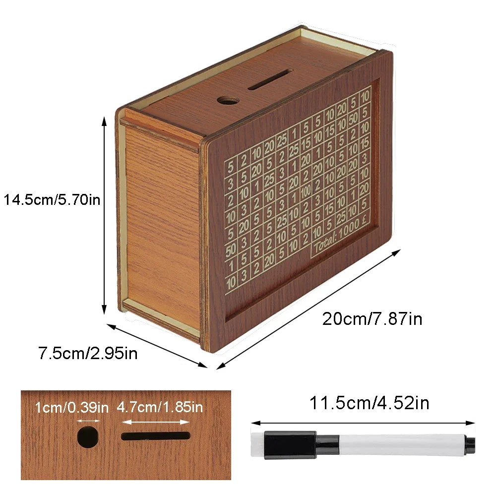 Wooden Piggy Banks, Cash Boxes, Reusable Assembled Cash Boxes, Home Decorations, with Savings Goals and Figures 3000/10000