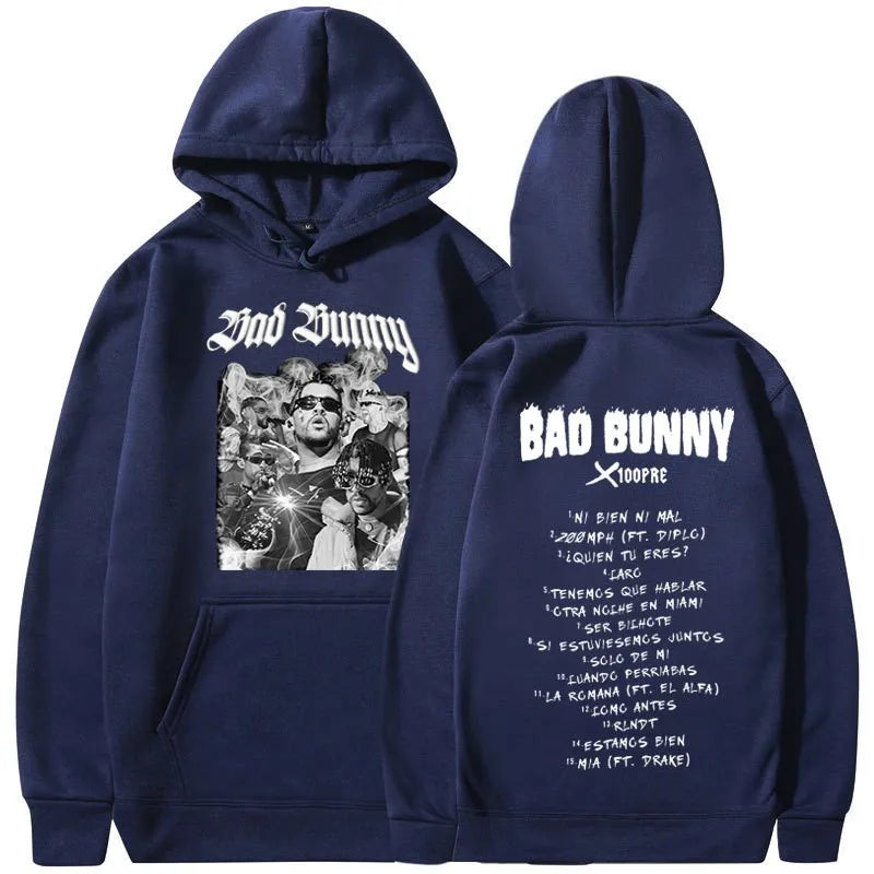 Rapper Bad Bunny Trendy Fashion Hoodie Music Album Pattern Hoodie Unisex