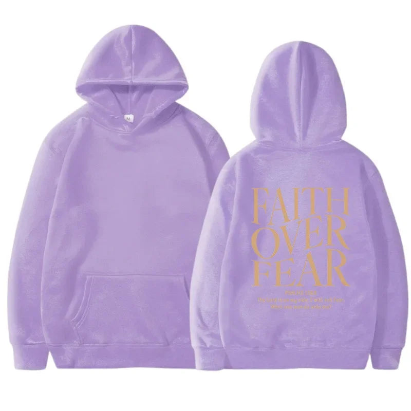 FAITH OVER FEAR Autumn European and American foreign trade simple plain color letter printed hooded men's and women's top hoodie