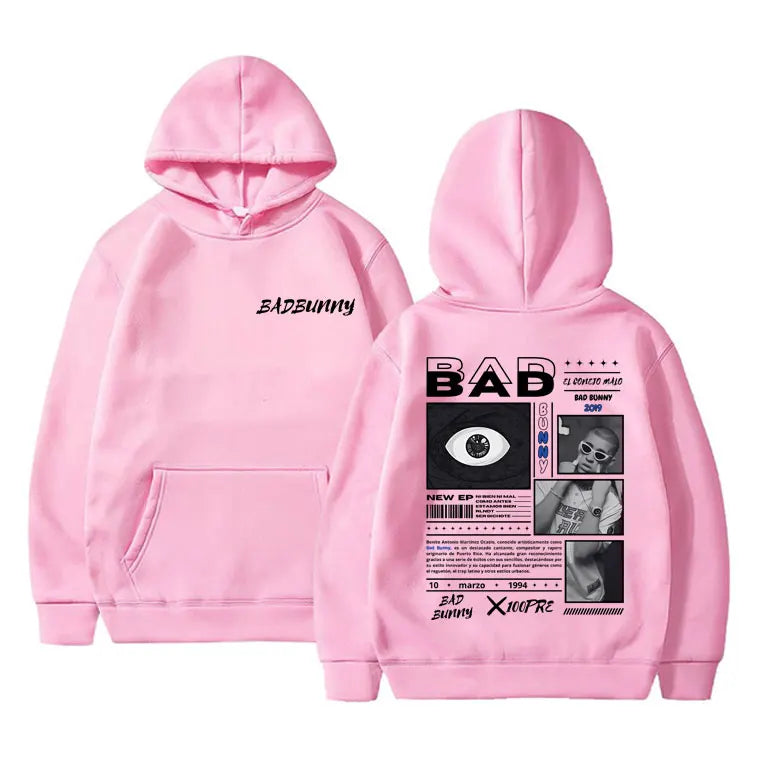 Rapper Bad Bunny Album X 100per Graphic Print Hoodie Men Women Hip Hop Vintage Streetwear Male Casual Oversized Pullover Hoodies