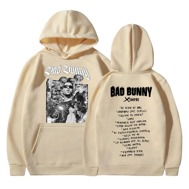 Rapper Bad Bunny Trendy Fashion Hoodie Music Album Pattern Hoodie Unisex