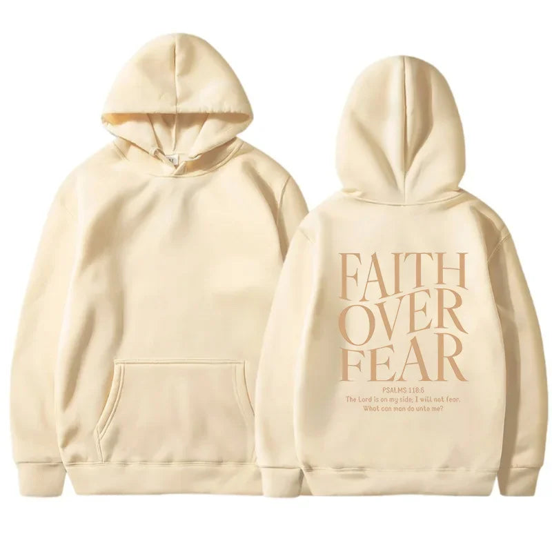 FAITH OVER FEAR Autumn European and American foreign trade simple plain color letter printed hooded men's and women's top hoodie