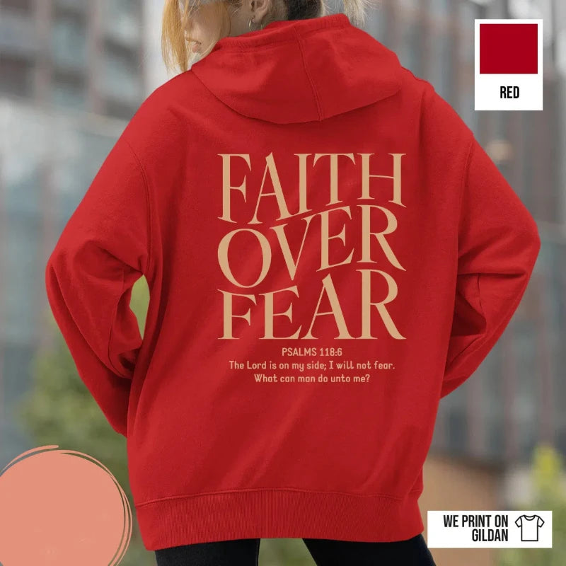 FAITH OVER FEAR Autumn European and American foreign trade simple plain color letter printed hooded men's and women's top hoodie