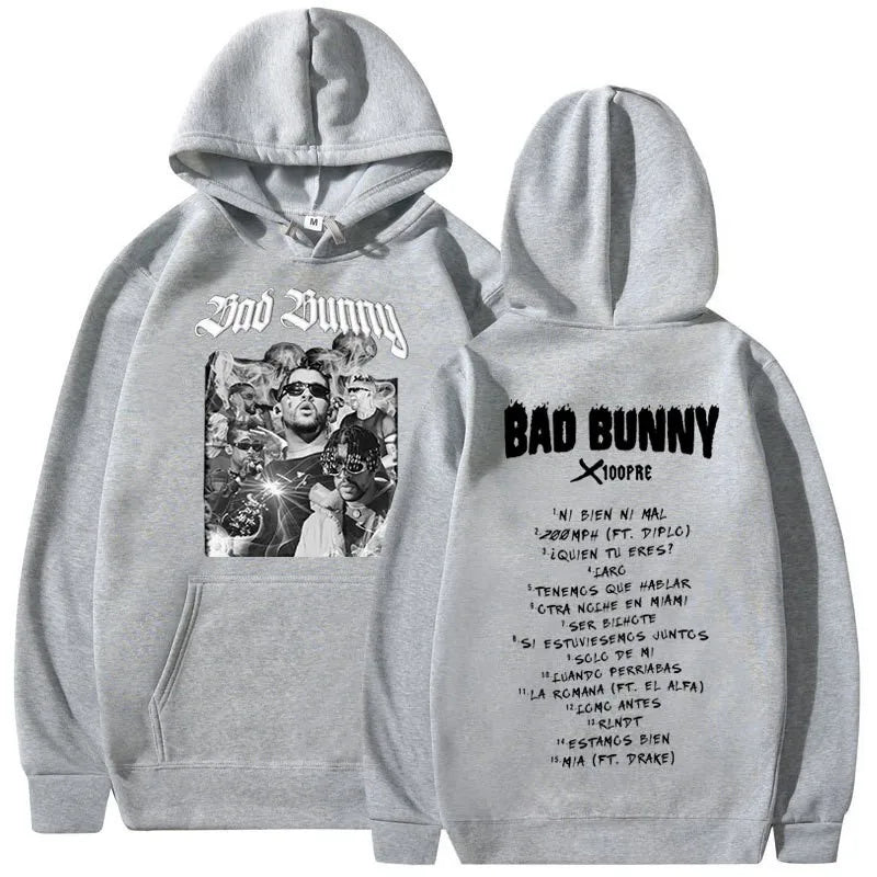 Rapper Bad Bunny Trendy Fashion Hoodie Music Album Pattern Hoodie Unisex