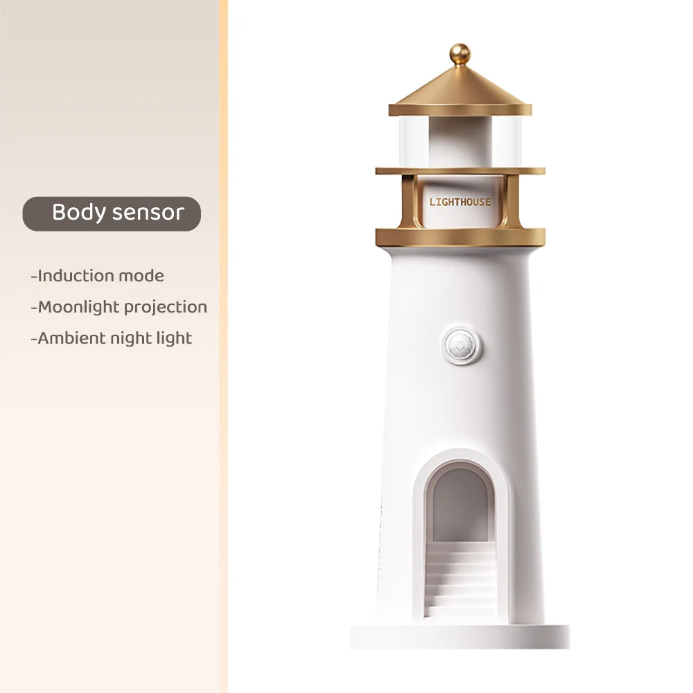 Lighthouse Ambient lights Moon Projection Light Dimmable Bluetooth Music Motion Sensor Desktop Decor Night Lights Christmas Gift