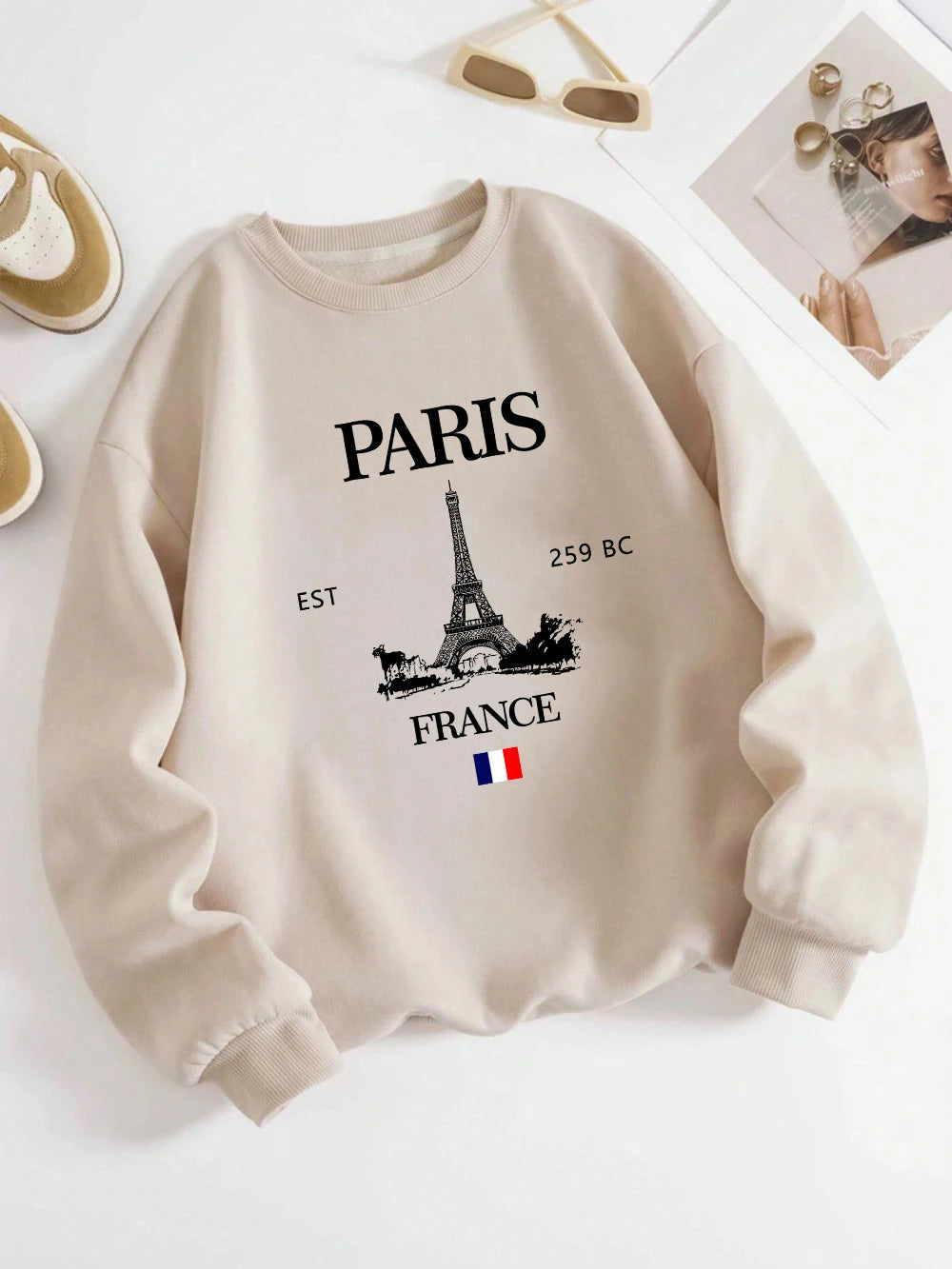 Fashion Womens Hoodie Paris France Eiffel Tower Printing Sweatshirt Warm Fleece Comfortable Pullovers Autumn Female Streetwear