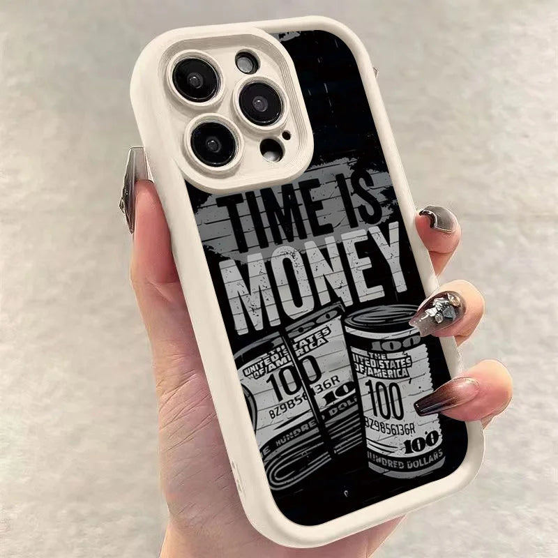 Phone Case For iPhone 17 16 15 14 12 11 13 Pro Max Time is Money Printed Soft Cover For iPhone 17 Air 16E 7 8 Plus X XS Case