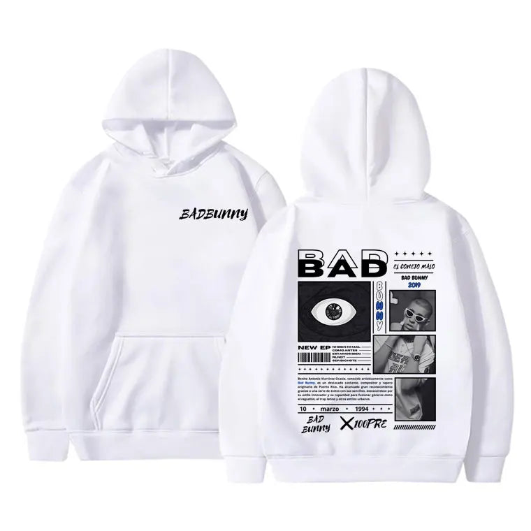 Rapper Bad Bunny Album X 100per Graphic Print Hoodie Men Women Hip Hop Vintage Streetwear Male Casual Oversized Pullover Hoodies