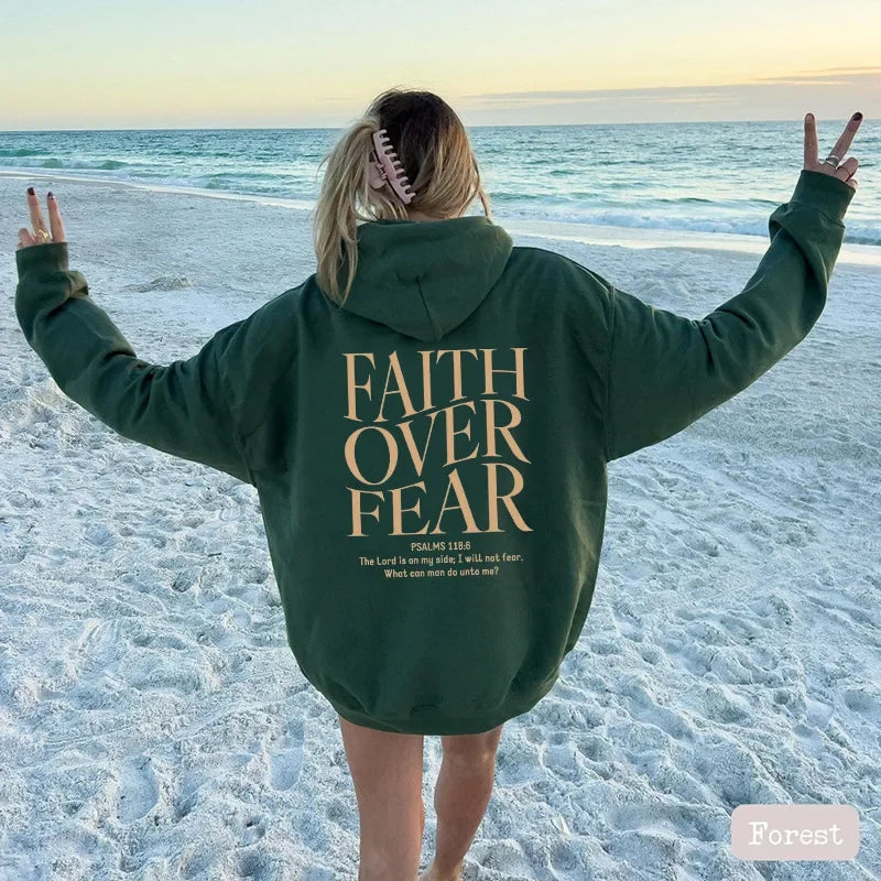 FAITH OVER FEAR Autumn European and American foreign trade simple plain color letter printed hooded men's and women's top hoodie