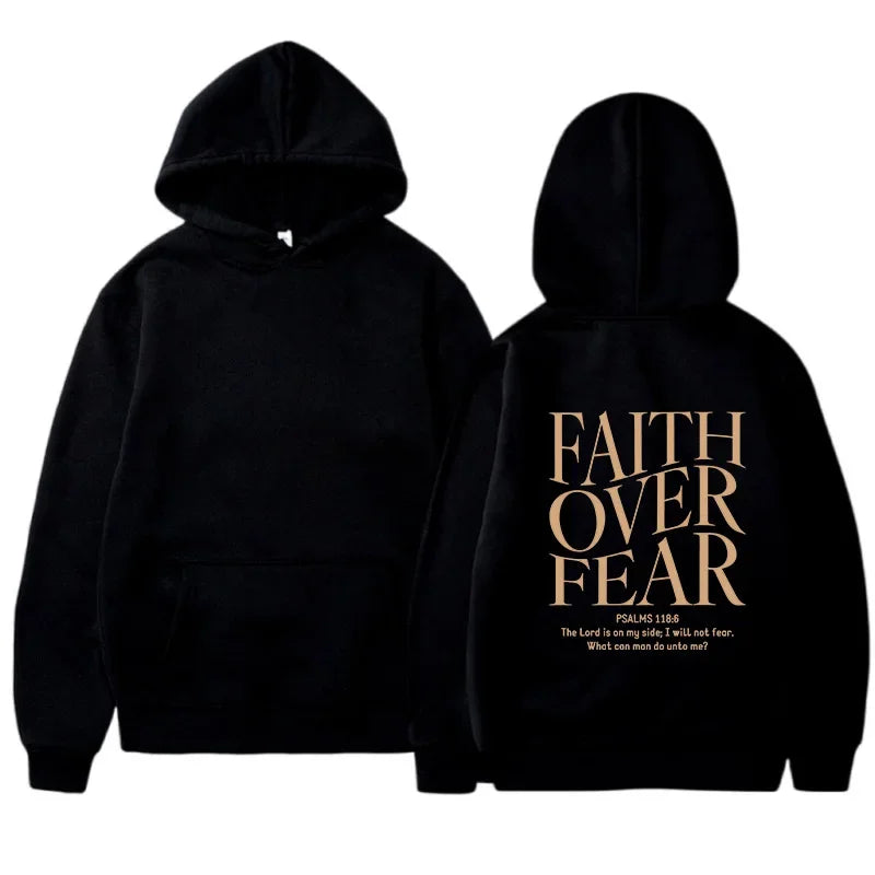 FAITH OVER FEAR Autumn European and American foreign trade simple plain color letter printed hooded men's and women's top hoodie