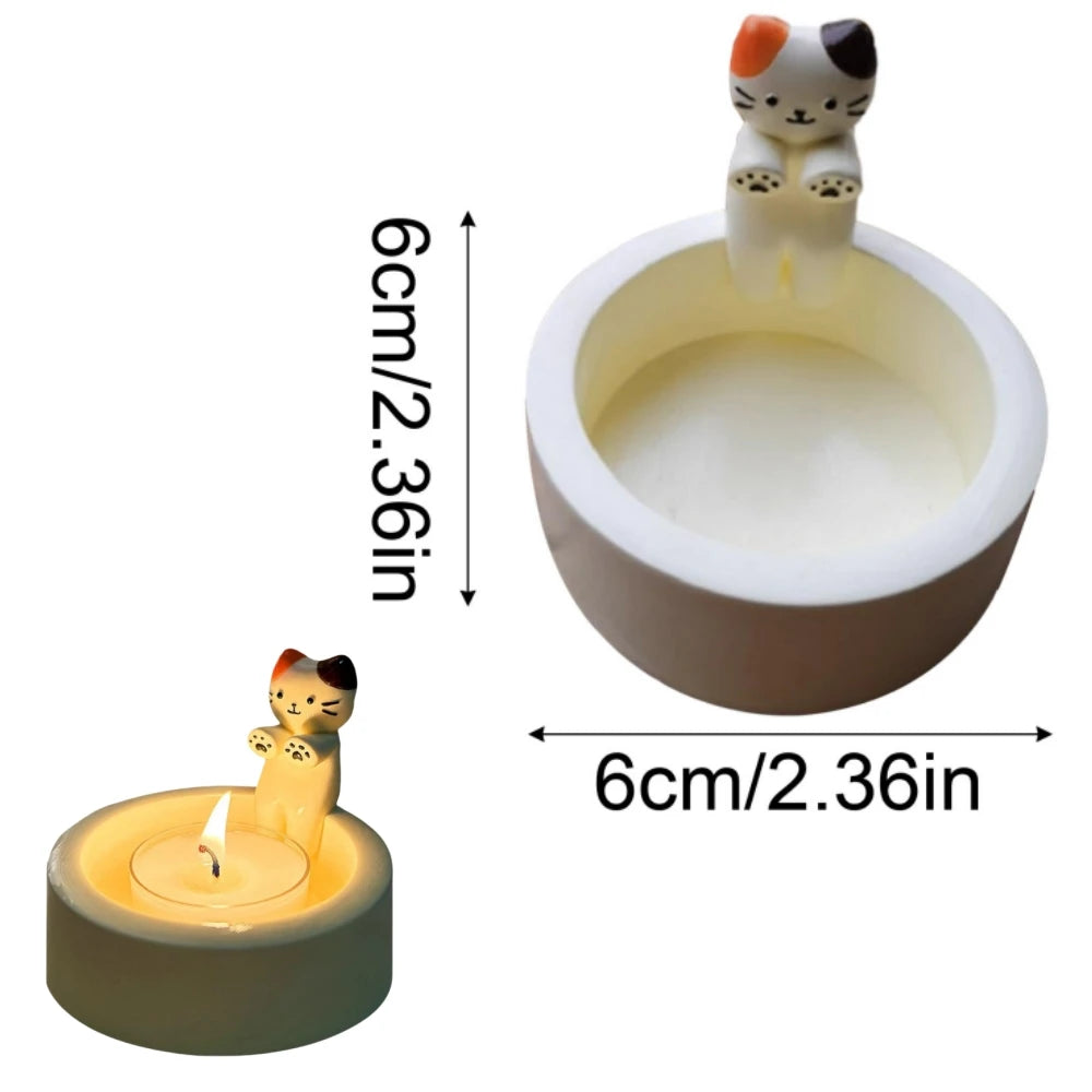 Cute Kitten Candle Holder Grilled Cat Shaped Aromatherapy Candle Holder Office Home Desktop Decorative Ornaments Birthday Gifts