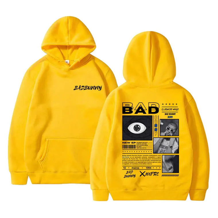 Rapper Bad Bunny Album X 100per Graphic Print Hoodie Men Women Hip Hop Vintage Streetwear Male Casual Oversized Pullover Hoodies