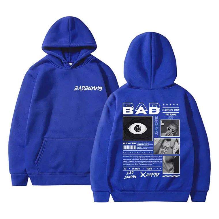 Rapper Bad Bunny Album X 100per Graphic Print Hoodie Men Women Hip Hop Vintage Streetwear Male Casual Oversized Pullover Hoodies