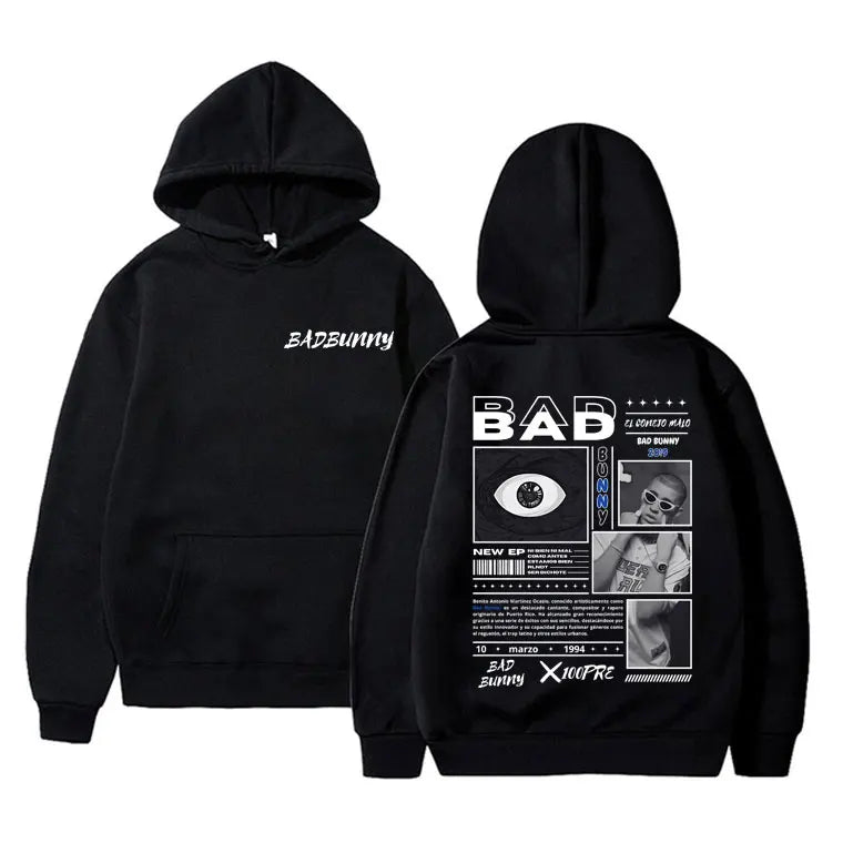 Rapper Bad Bunny Album X 100per Graphic Print Hoodie Men Women Hip Hop Vintage Streetwear Male Casual Oversized Pullover Hoodies