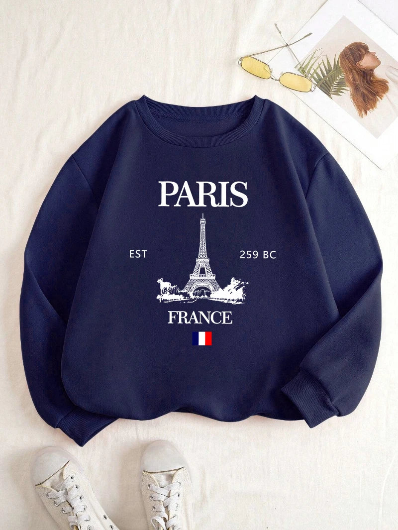 Fashion Womens Hoodie Paris France Eiffel Tower Printing Sweatshirt Warm Fleece Comfortable Pullovers Autumn Female Streetwear