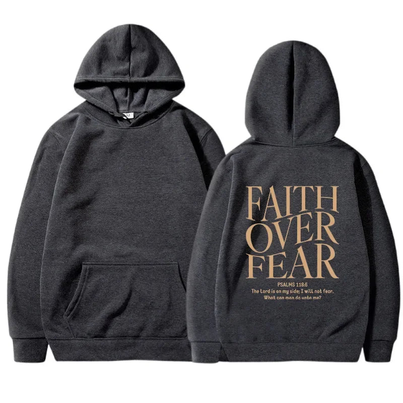 FAITH OVER FEAR Autumn European and American foreign trade simple plain color letter printed hooded men's and women's top hoodie