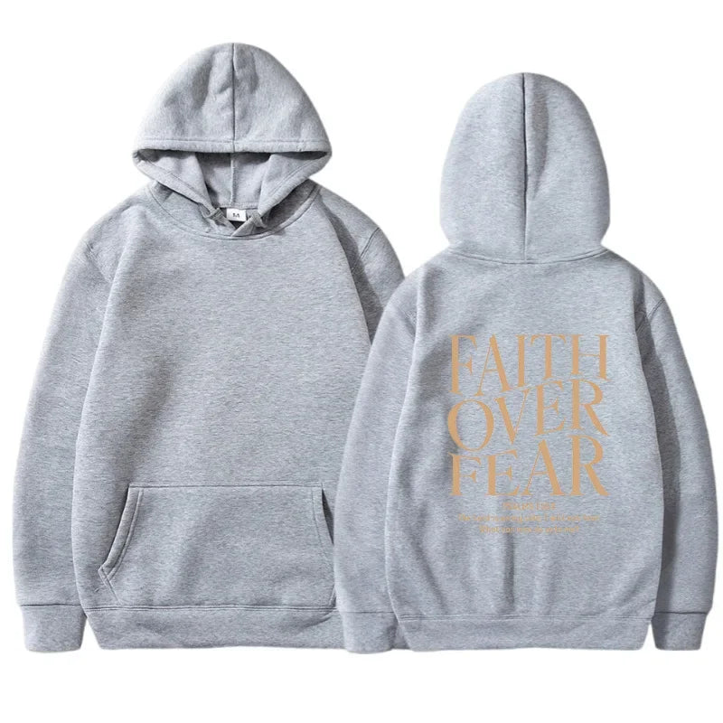 FAITH OVER FEAR Autumn European and American foreign trade simple plain color letter printed hooded men's and women's top hoodie