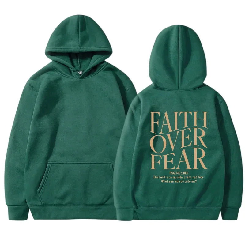 FAITH OVER FEAR Autumn European and American foreign trade simple plain color letter printed hooded men's and women's top hoodie