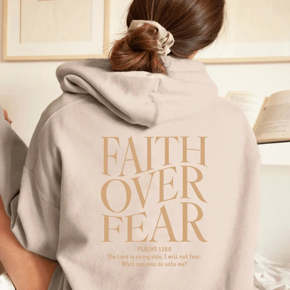 FAITH OVER FEAR Autumn European and American foreign trade simple plain color letter printed hooded men's and women's top hoodie