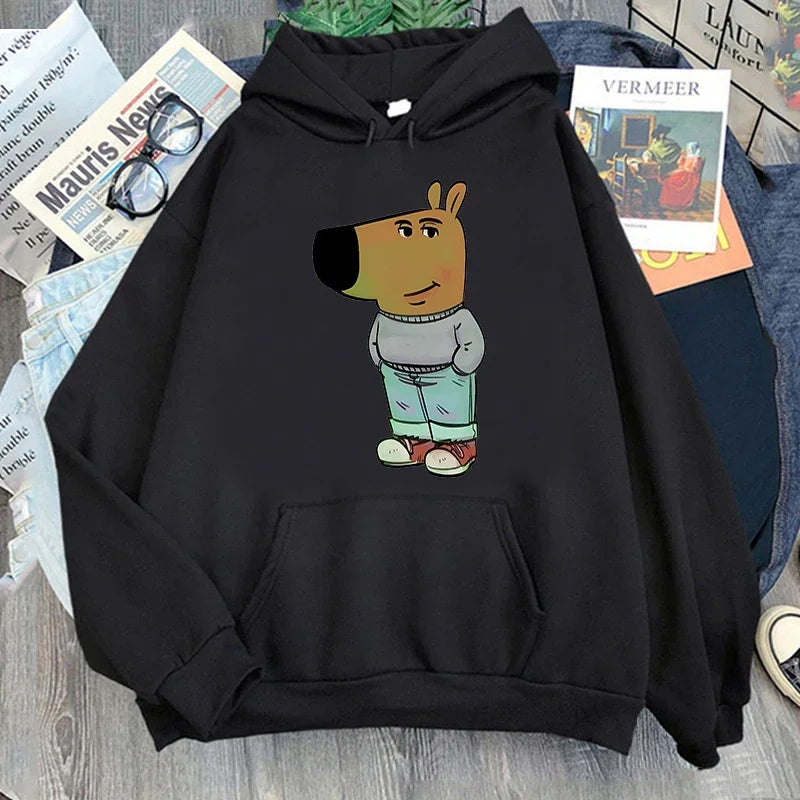 Chill Guy Dog Meme Print Hoodie Harajuku  Pullover Tops Man Woman Sweatshirts Fans Gift Unisex Fashion Casual Autumn Winter Tops