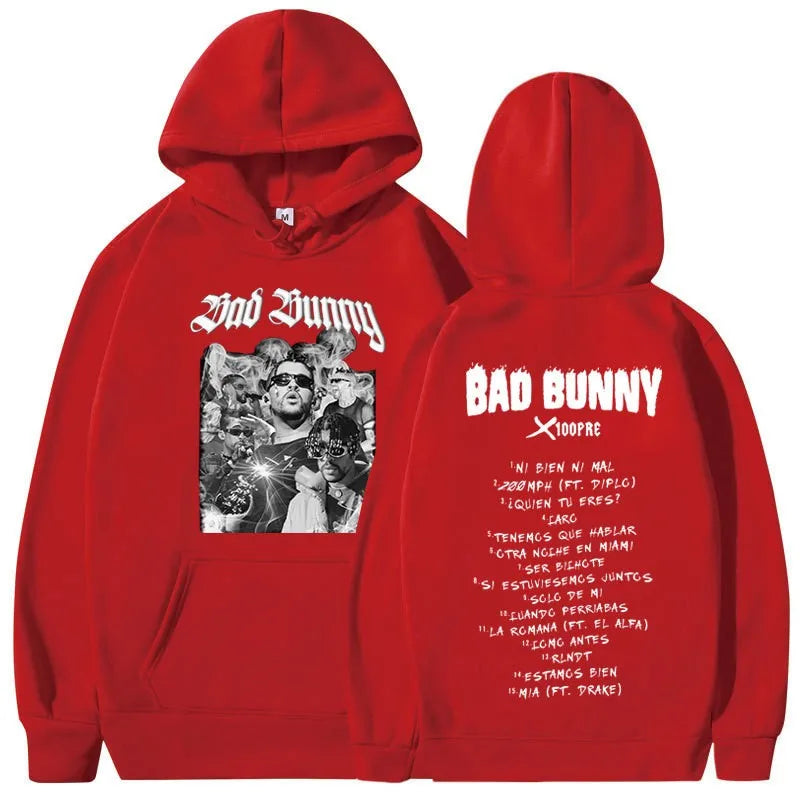 Rapper Bad Bunny Trendy Fashion Hoodie Music Album Pattern Hoodie Unisex