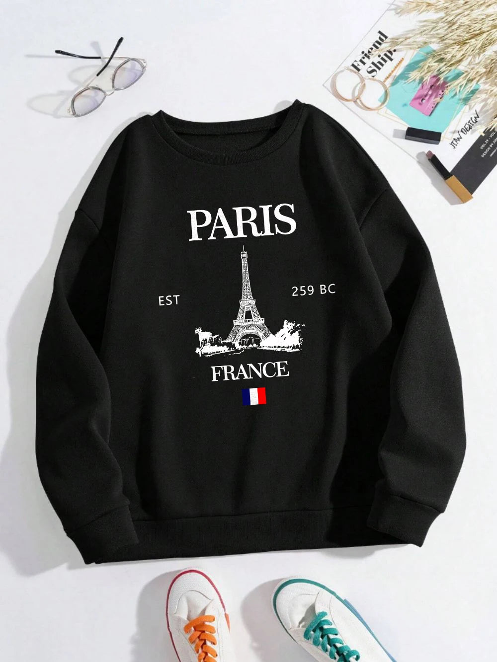 Fashion Womens Hoodie Paris France Eiffel Tower Printing Sweatshirt Warm Fleece Comfortable Pullovers Autumn Female Streetwear