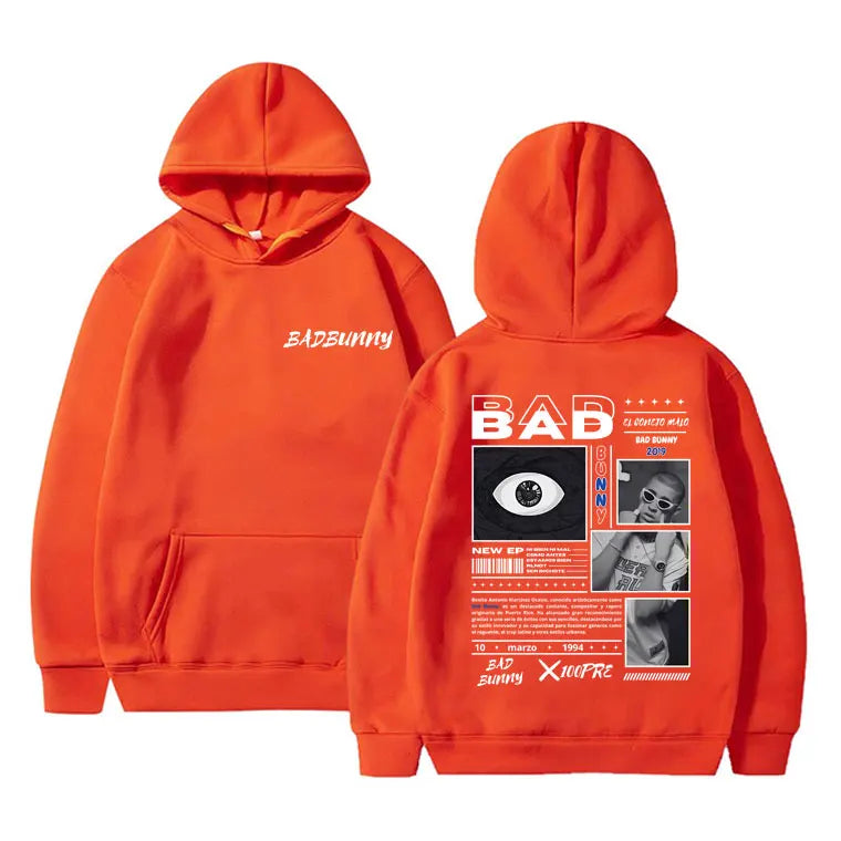 Rapper Bad Bunny Album X 100per Graphic Print Hoodie Men Women Hip Hop Vintage Streetwear Male Casual Oversized Pullover Hoodies