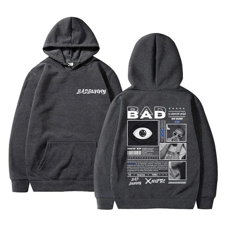 Rapper Bad Bunny Album X 100per Graphic Print Hoodie Men Women Hip Hop Vintage Streetwear Male Casual Oversized Pullover Hoodies