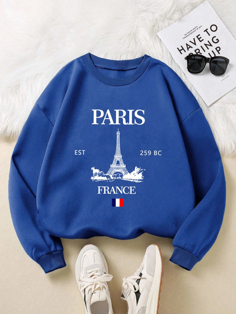 Fashion Womens Hoodie Paris France Eiffel Tower Printing Sweatshirt Warm Fleece Comfortable Pullovers Autumn Female Streetwear