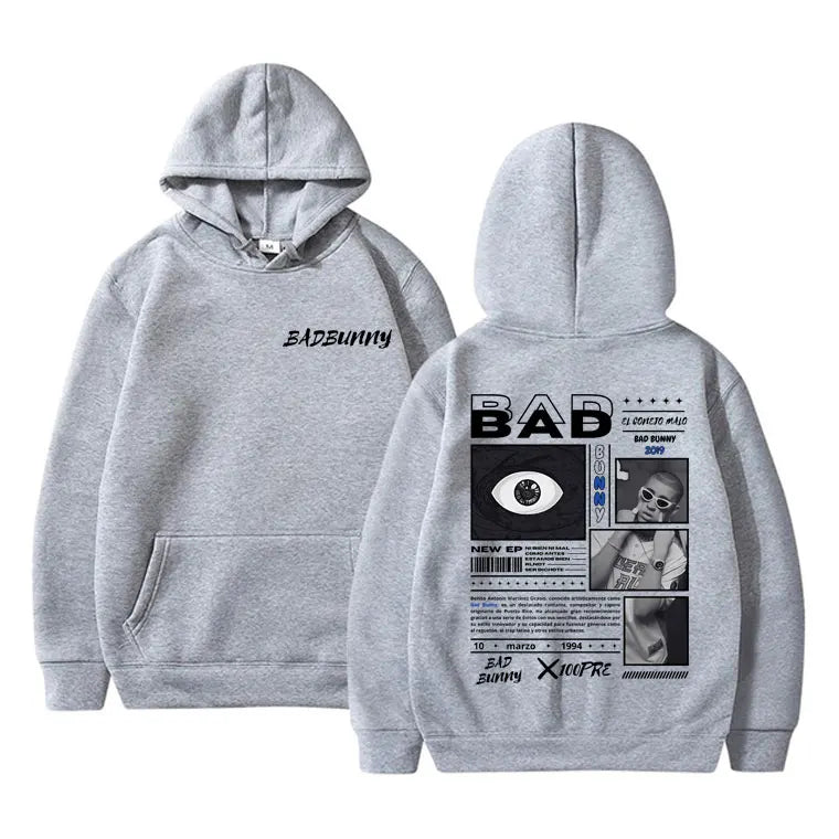 Rapper Bad Bunny Album X 100per Graphic Print Hoodie Men Women Hip Hop Vintage Streetwear Male Casual Oversized Pullover Hoodies