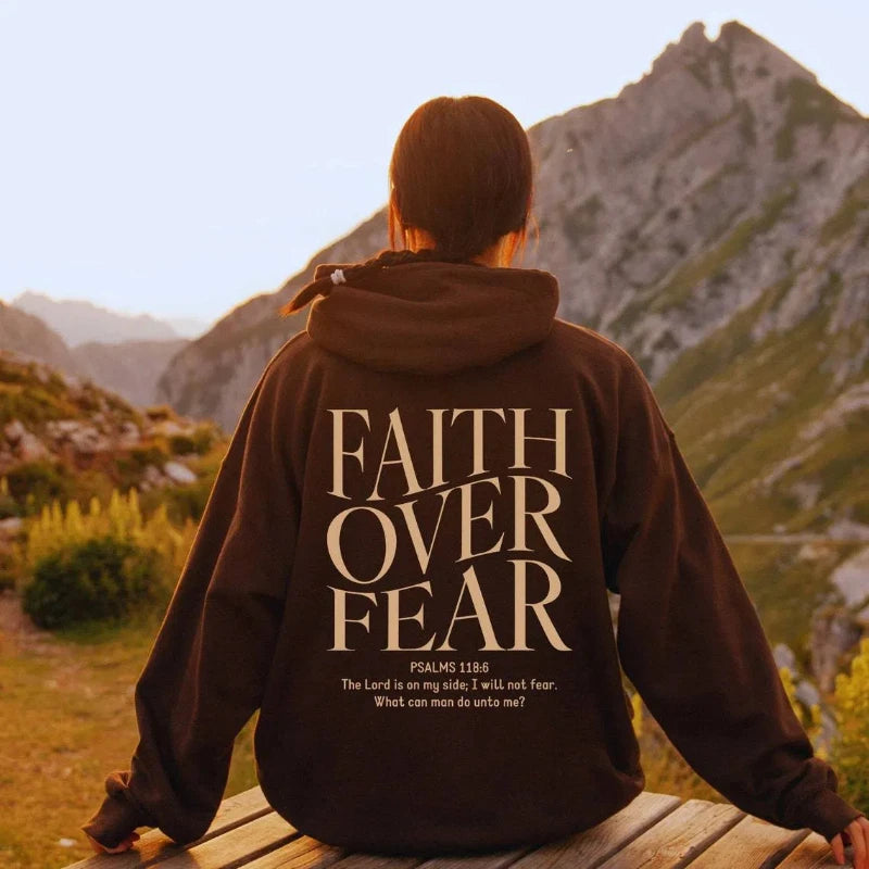 FAITH OVER FEAR Autumn European and American foreign trade simple plain color letter printed hooded men's and women's top hoodie