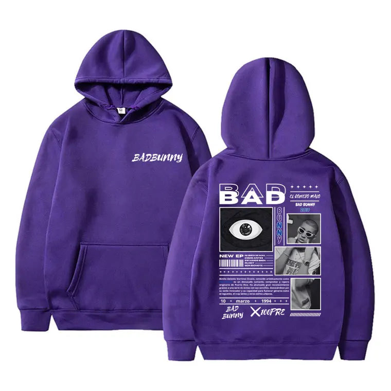 Rapper Bad Bunny Album X 100per Graphic Print Hoodie Men Women Hip Hop Vintage Streetwear Male Casual Oversized Pullover Hoodies