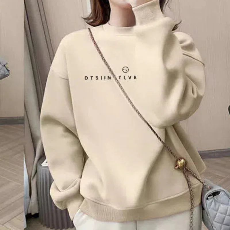 Office Lady Autumn Winter Lantern Long Sleeve Women's Clothing Pullover Letter Printing Round Neck Hoodies Casual Flocking Tops