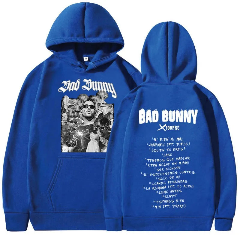 Rapper Bad Bunny Trendy Fashion Hoodie Music Album Pattern Hoodie Unisex