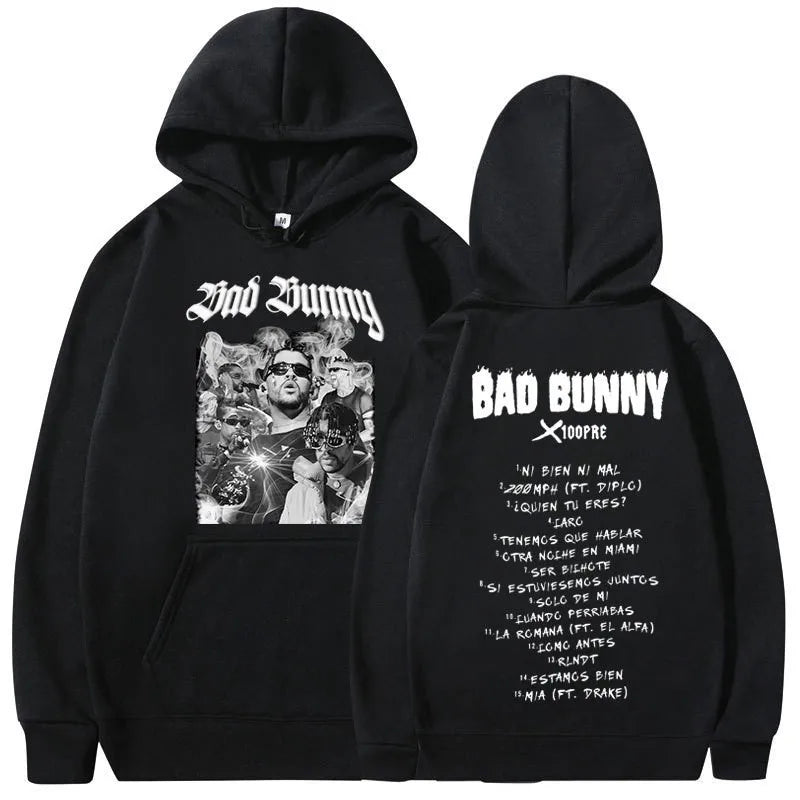 Rapper Bad Bunny Trendy Fashion Hoodie Music Album Pattern Hoodie Unisex