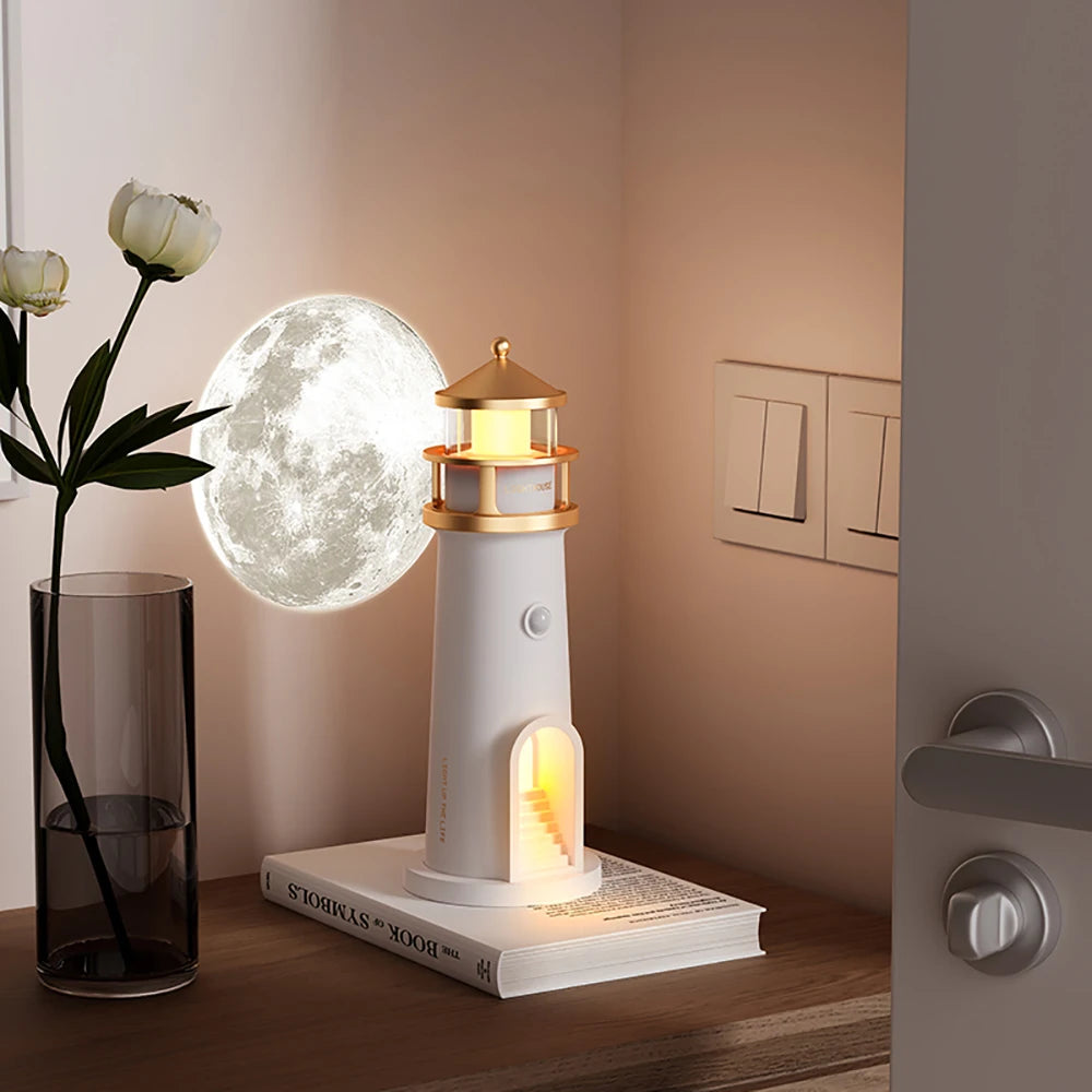 Lighthouse Ambient lights Moon Projection Light Dimmable Bluetooth Music Motion Sensor Desktop Decor Night Lights Christmas Gift