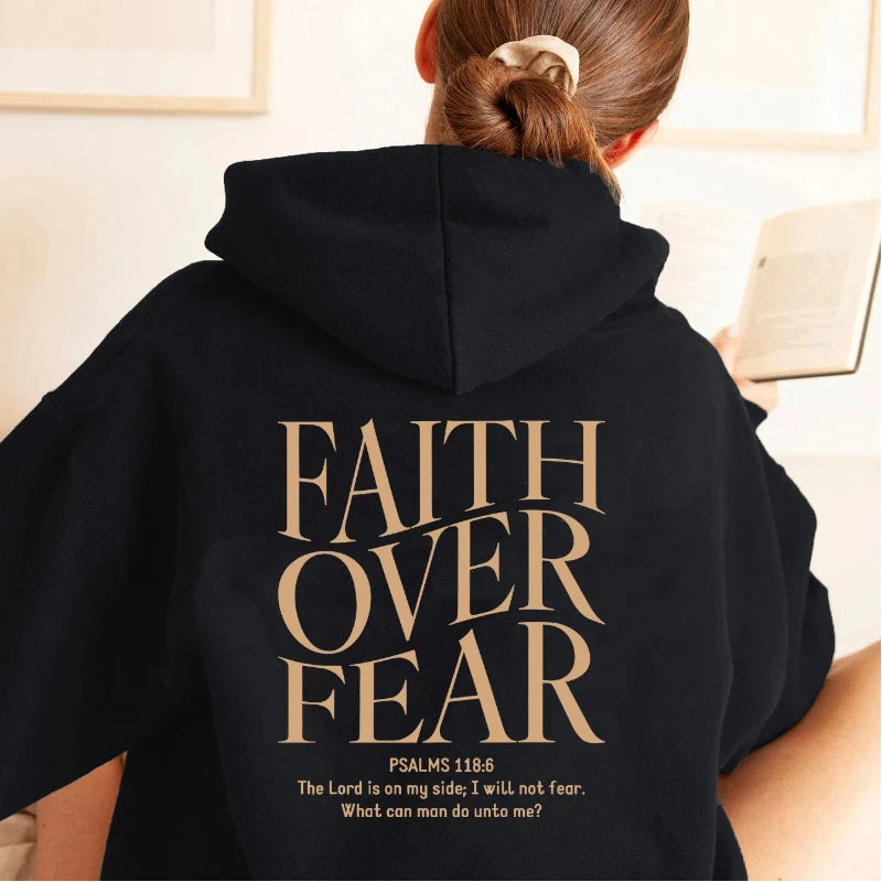 FAITH OVER FEAR Autumn European and American foreign trade simple plain color letter printed hooded men's and women's top hoodie