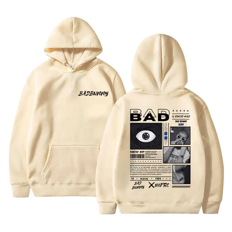 Rapper Bad Bunny Album X 100per Graphic Print Hoodie Men Women Hip Hop Vintage Streetwear Male Casual Oversized Pullover Hoodies