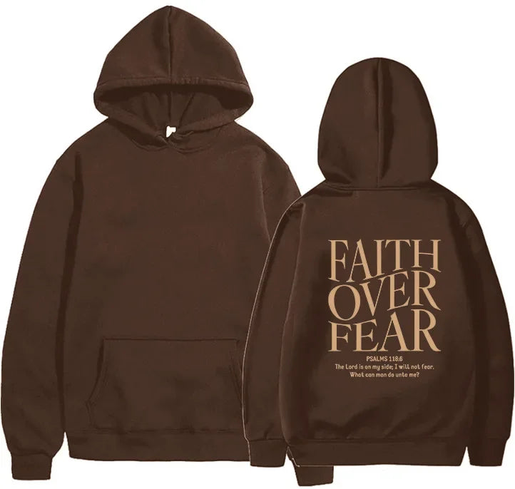 FAITH OVER FEAR Autumn European and American foreign trade simple plain color letter printed hooded men's and women's top hoodie