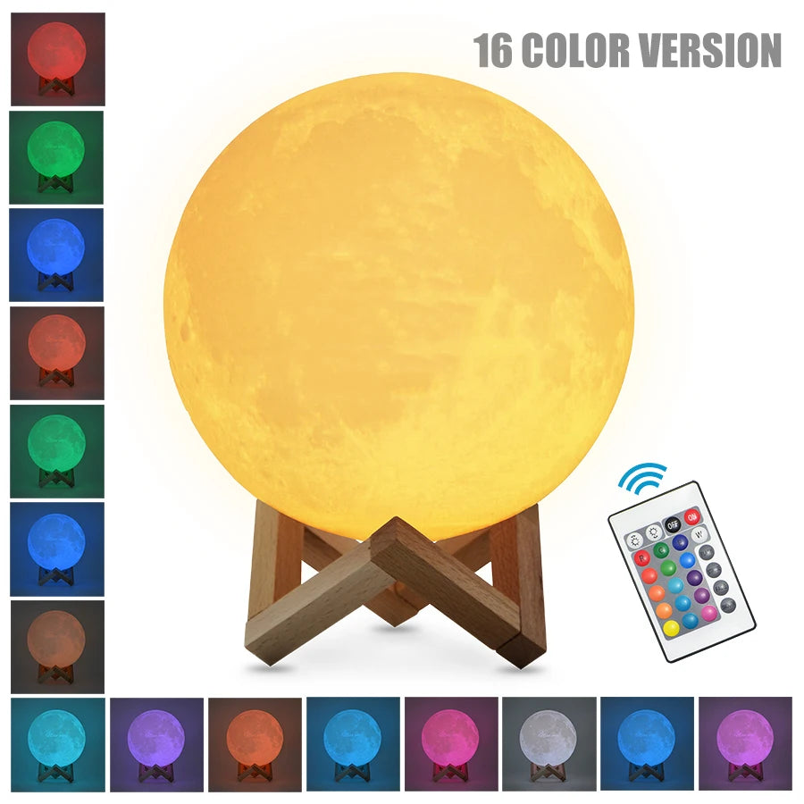 3D Printed Star Moon Lights Colorful Rechargeable Touch Night Lamps Home Decor Creative Gift USB LED Night Light