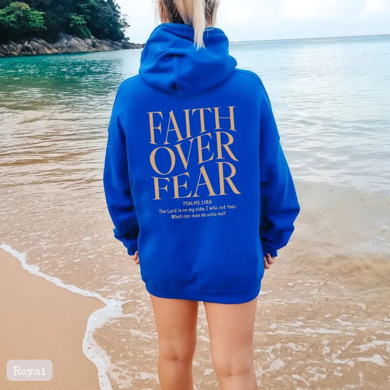 FAITH OVER FEAR Autumn European and American foreign trade simple plain color letter printed hooded men's and women's top hoodie