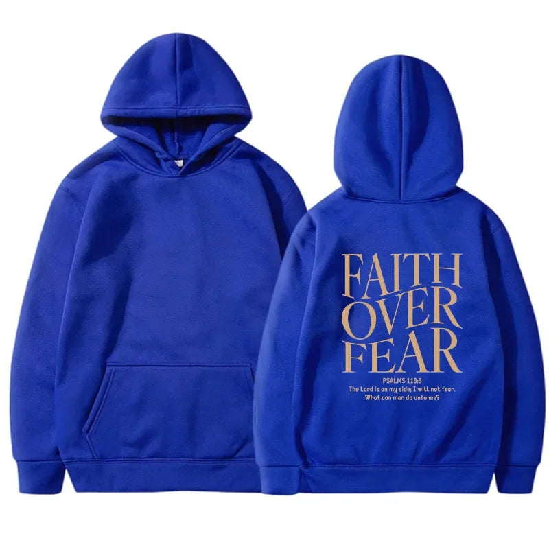 FAITH OVER FEAR Autumn European and American foreign trade simple plain color letter printed hooded men's and women's top hoodie